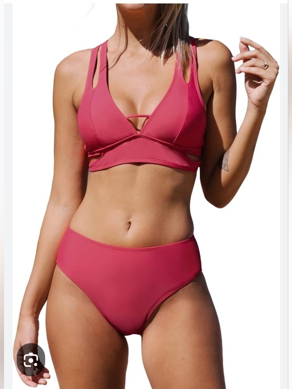 Cupshe Rose Pink Cutout High-Waist Bikini Set